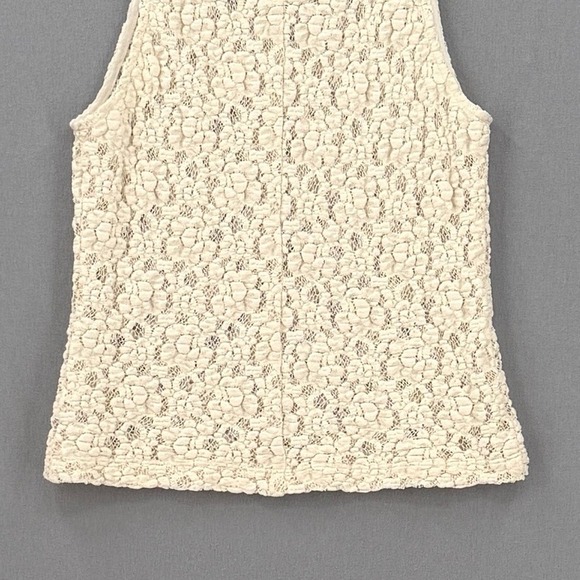 ENZA COSTA Puckered Lace Sleeveless Mockneck Top Women Medium Cream Sheer Luxury - Picture 8 of 12